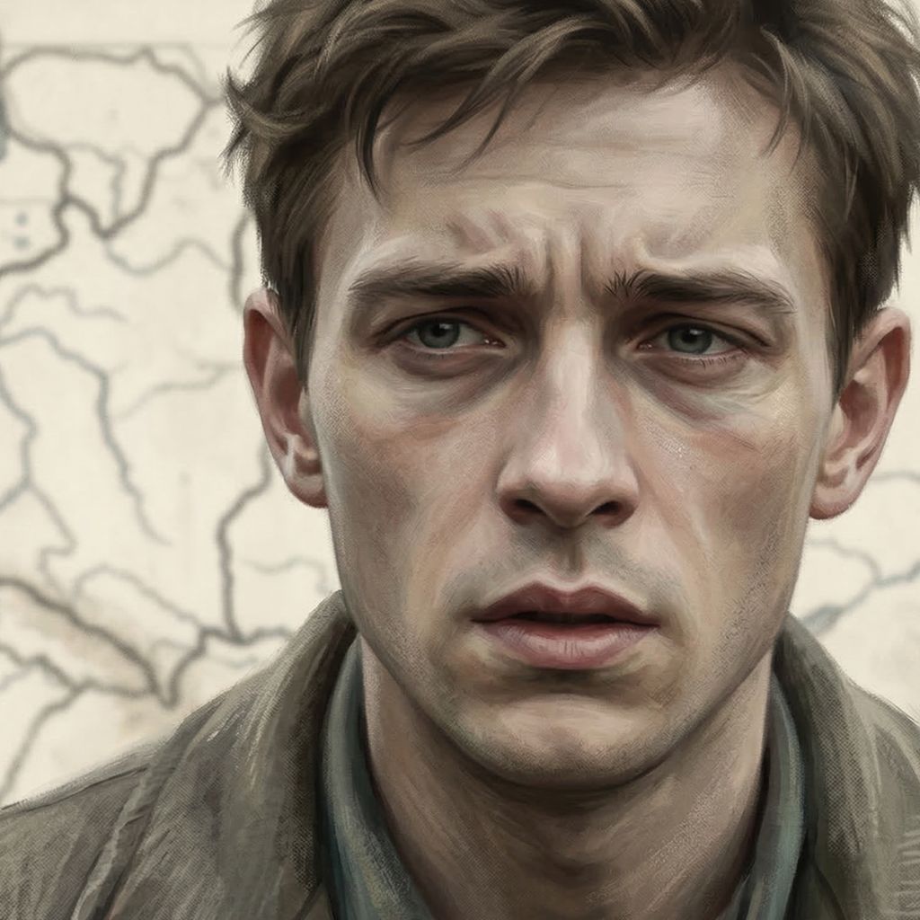 Bliskie ujęcie twarzy Cezarego Baryki, bohatera powieści 